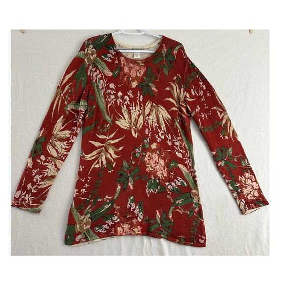 Vintage Coldwater Creek 100% Silk Knit Tunic Sweater XL Floral - Picture 1 of 9